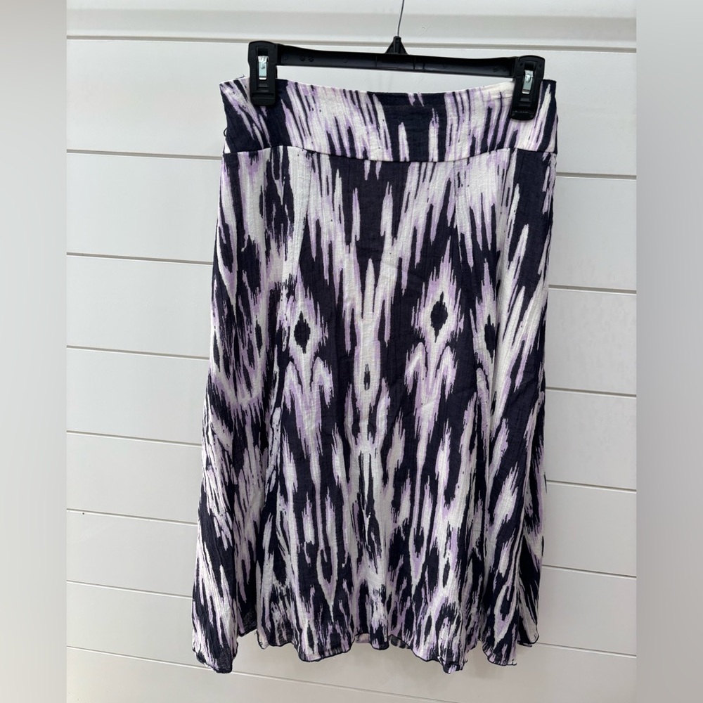 Laura Scott Black Purple and White Midi A-Line Skirt